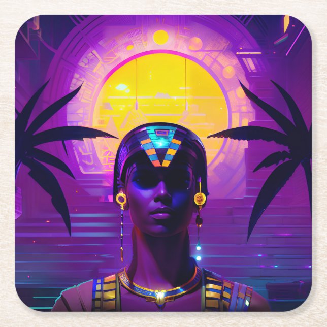 Synthwave Pharaoh Underlägg Papper Kvadrat (Framsidan)