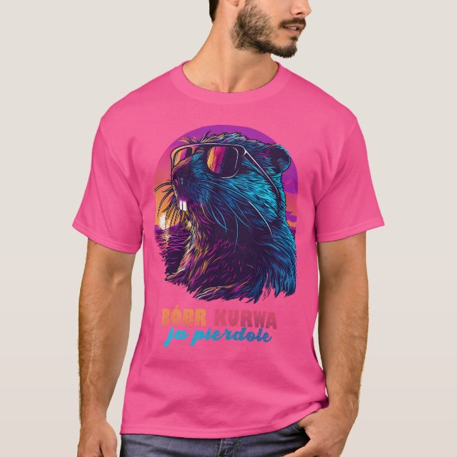 Synthwave polska Beaver Meme Ja Pierdole Bobr Bobe T Shirt (Framsida)