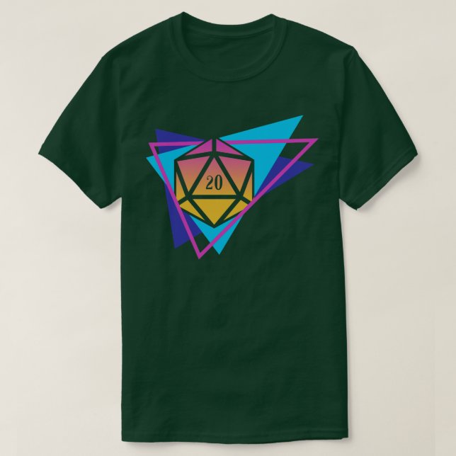 Synthwave Polyhedral D20 Dice Retro Tabletop RPG T Shirt (Design framsida)