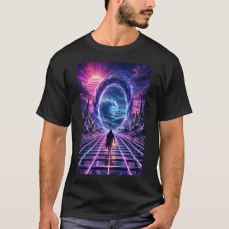 Synthwave Portal — Chrome Horizon T-Shirt