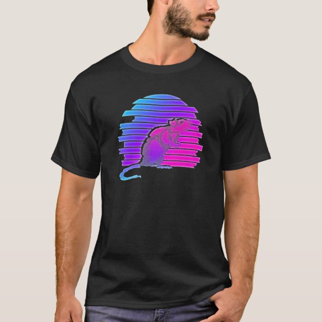 Synthwave Råtta Pet Owner 80s Vaporwave Retro Rått T Shirt (Framsida)