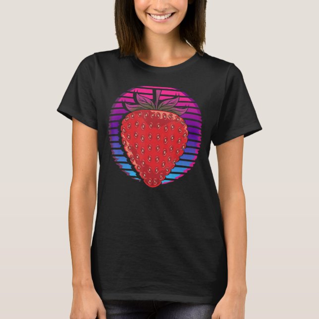 Synthwave Red Berry Fruit Retro Vaporwave Strawber T Shirt (Framsida)