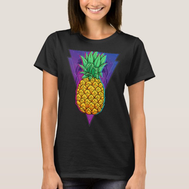 Synthwave Retro 80s Pineapple Tropical Summer Vapo T Shirt (Framsida)
