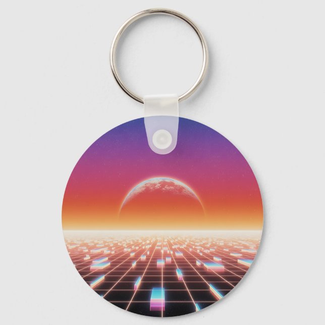 Synthwave Retro-Futuristiska liggande Nyckelring (Framsida)