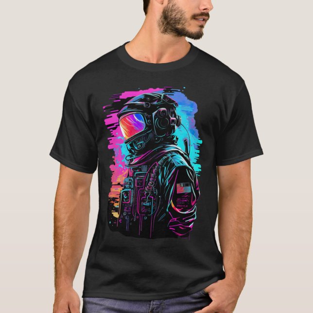 Synthwave Retrowave Astronaut Retro Graphic T Shirt (Framsida)