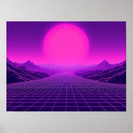Synthwave Retrowave Landskap Cyberpunk Känsla 80-t Poster