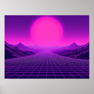 Synthwave Retrowave Landskap Cyberpunk Känsla 80-t Poster
