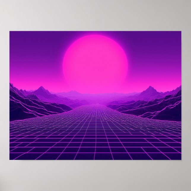 Synthwave Retrowave Landskap Cyberpunk Känsla 80-t Poster (Framsidan)