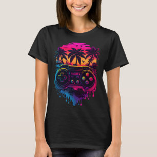 Synthwave Retrowave Video Game Controller färgstar T Shirt