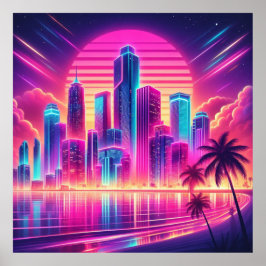 Synthwave Serenity: Neon Sunset Cityscape Poster