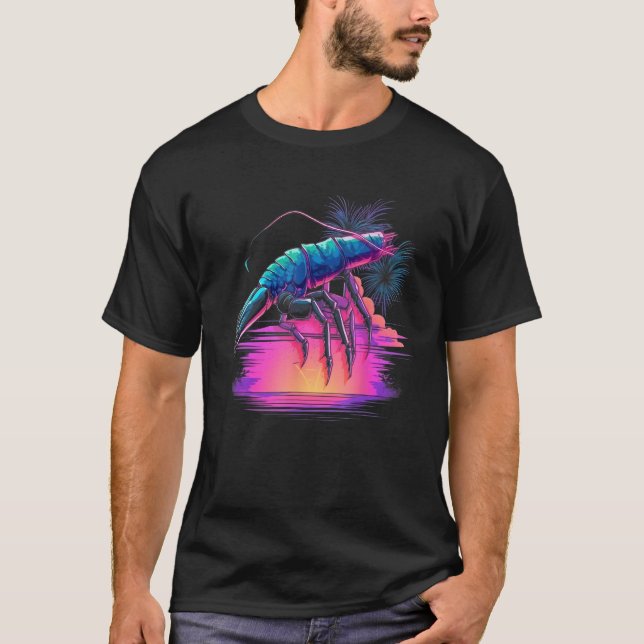 Synthwave Shrimp  Vaporwave Crawfish  Retro 90s Cr T Shirt (Framsida)