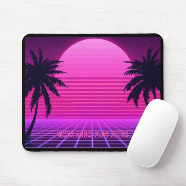 Synthwave Solnedgång Retro 80-talsestetik Stor  Musmatta (Med mus)