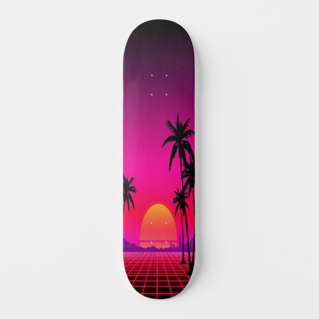 Synthwave Sunset: Edition 1 Mini Skateboard Bräda 18,5 Cm (Framsida)