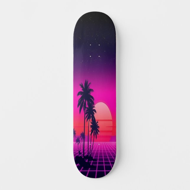 Synthwave Sunset: Edition 2 Mini Skateboard Bräda 18,5 Cm (Framsida)