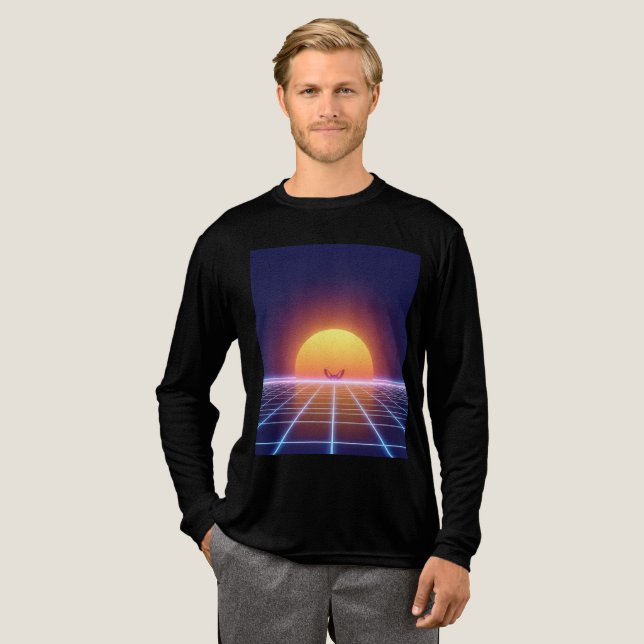 Synthwave Sunset Fox - Retro Futurism Art T Shirt (Hel framsida)