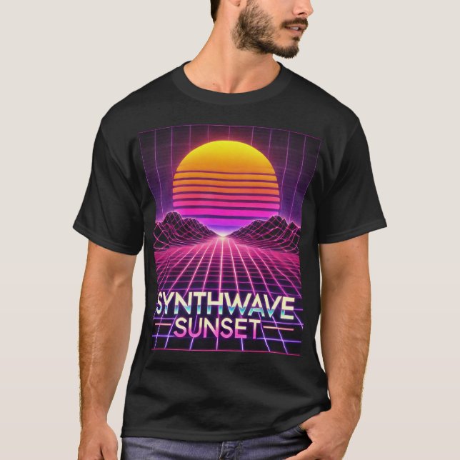 Synthwave Sunset Retro Futuristiska Art Print - 80 T Shirt (Framsida)