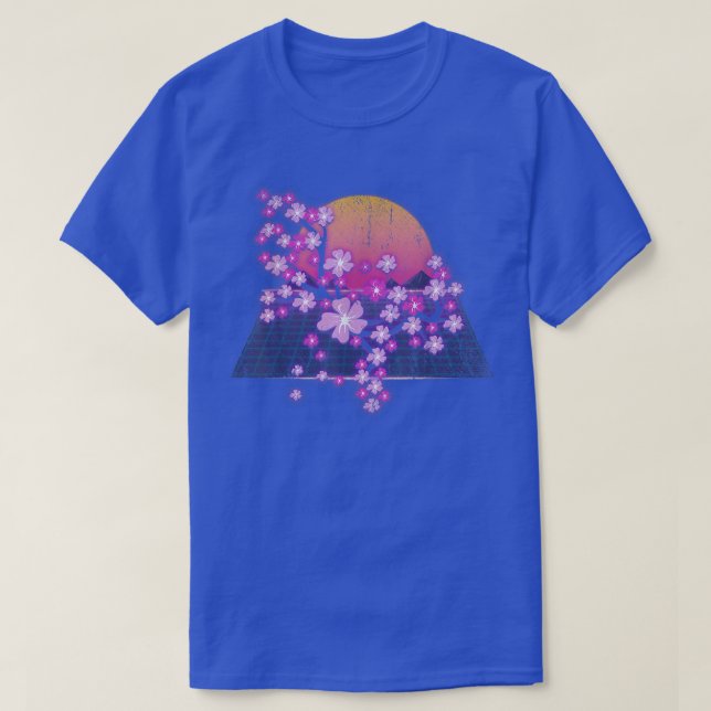 Synthwave Sunset Sakura Flower 90 s Vaporwave Cher T Shirt (Design framsida)