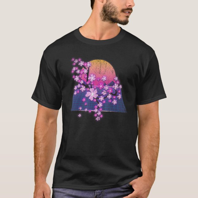 Synthwave Sunset Sakura Flower 90 s Vaporwave Cher T Shirt (Framsida)