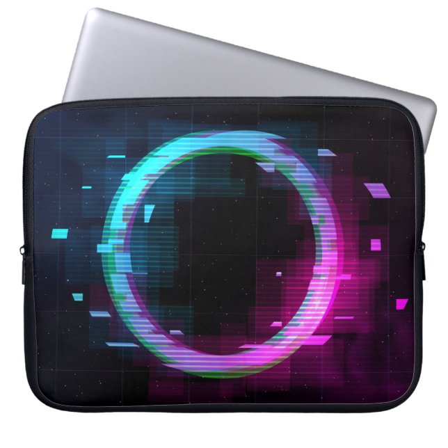Synthwave Vaporwave Retrowave Glitch Circle med b Laptop Fodral (Framsidan)