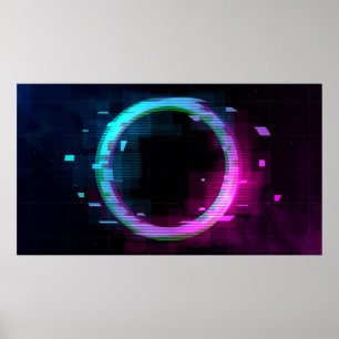 Synthwave Vaporwave Retrowave Glitch Circle med b Poster