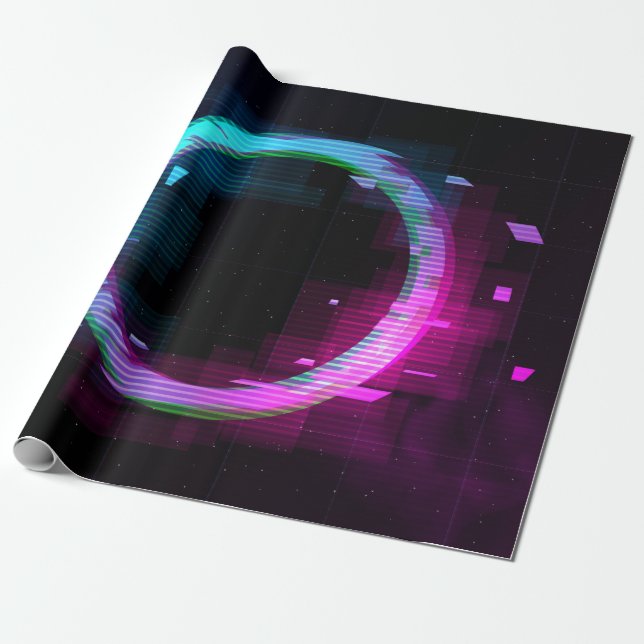 Synthwave Vaporwave Retrowave Glitch Circle med b Presentpapper (Utrullad)