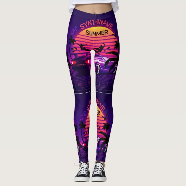 Synthwave/Vaporwave Stil Yoga Leggings (Framsida)
