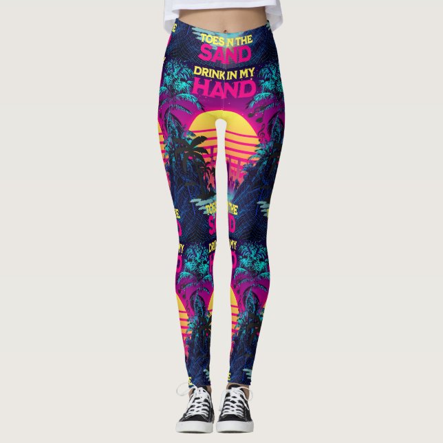 Synthwave/Vaporwave Stil Yoga Leggings (Framsida)