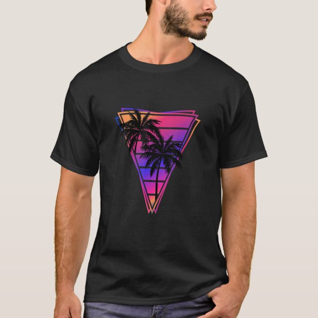 Synthwave Vaporwave Triangel Palmer Gradient u T Shirt (Framsida)
