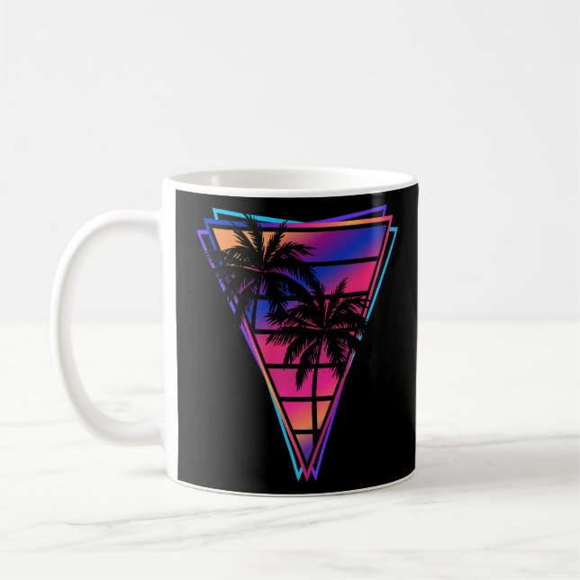Synthwave Vaporwave Triangle Handflatan Träd Gradi Kaffemugg (Vänster)
