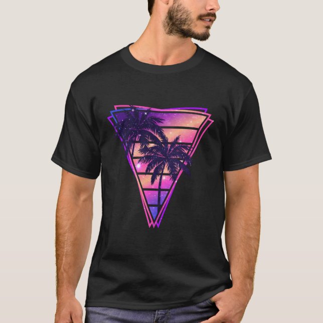 Synthwave Vaporwave Triangle Handflatan Träd Gradi T Shirt (Framsida)