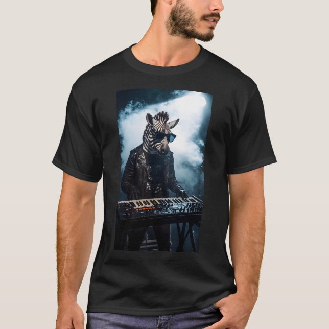 Synthwave-Zebra-Keybordist T-Shirt (Framsida)
