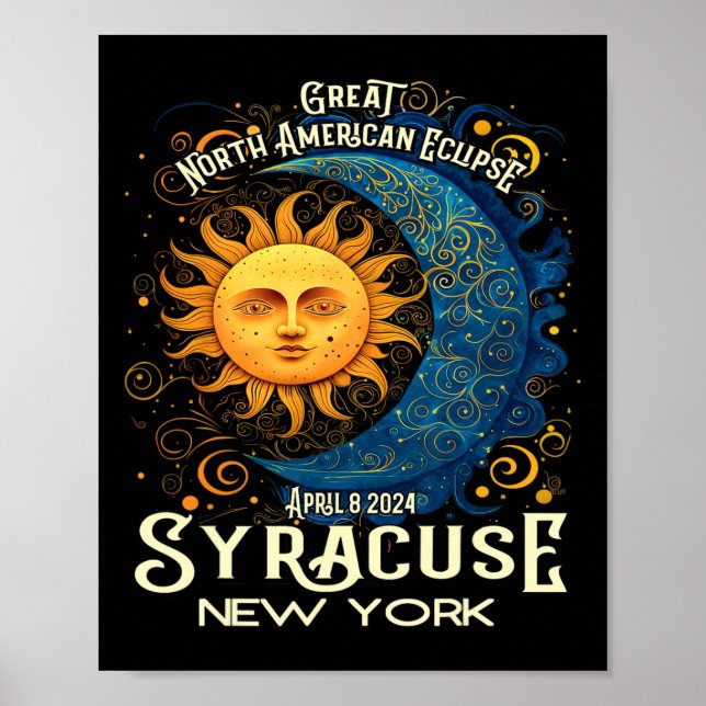 Syracuse New York 2024 Total Solar Eclipse Celesti Poster (Framsidan)