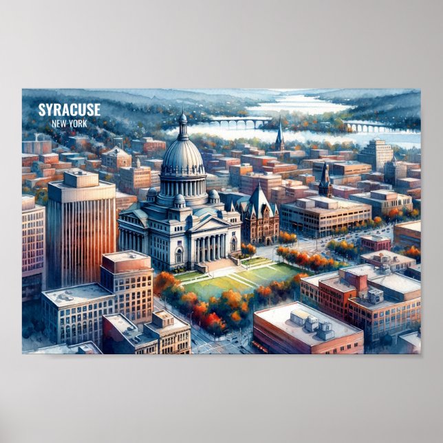 Syracuse New York Berömd Travel Ställe, vattenfärg Poster (Framsidan)
