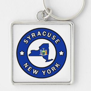 Syracuse New York Fyrkantig Silverfärgad Nyckelring