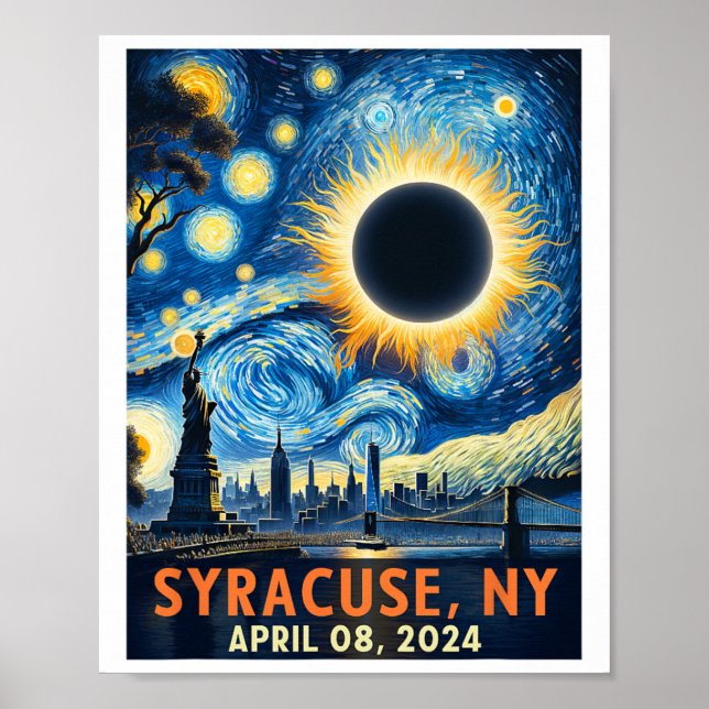 Syracuse New York Total Solar Eclipse 2024 Starry Poster (Framsidan)