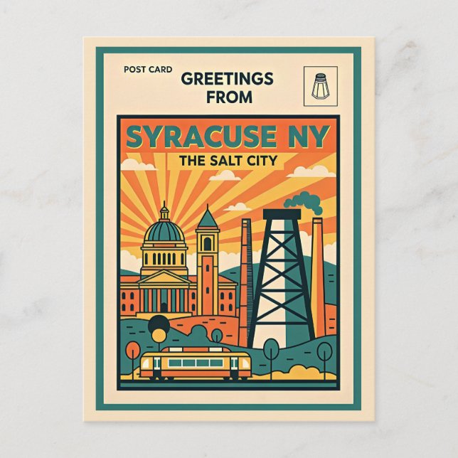 Syracuse NY Den Salta Staden Retro Vykort (Framsida)