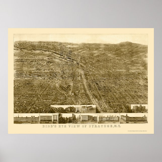 Syracuse, NY Panoramic Karta - 1868 Poster (Framsidan)