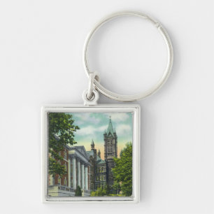 Syracuse U Campus View Showing Crouse College Fyrkantig Silverfärgad Nyckelring