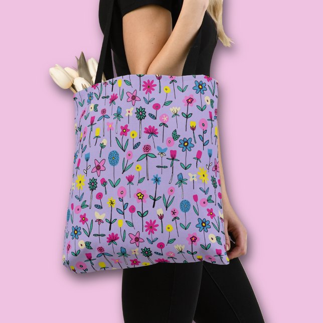 Syrblomsterträdgård Stort Shoppinghandväskor Tygkasse (Lilac wildflower olorful floral all over print tote bag)