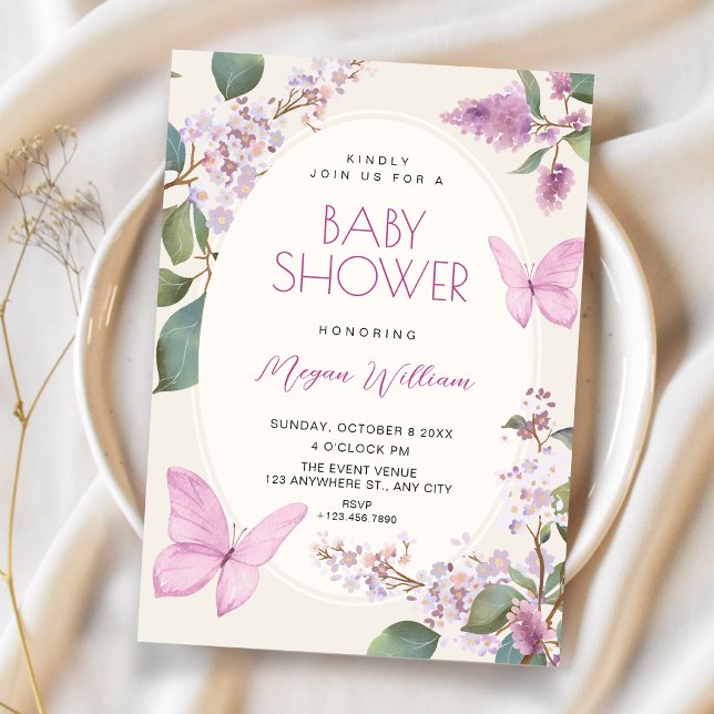 Syren blommande fjäril baby shower inbjudningar (Skapare uppladdad)