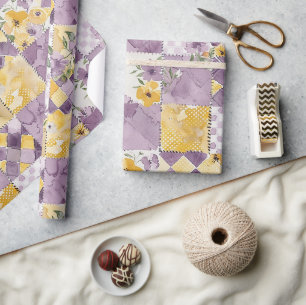 Syren Gul Quilt Rutig Blommig Presentpapper