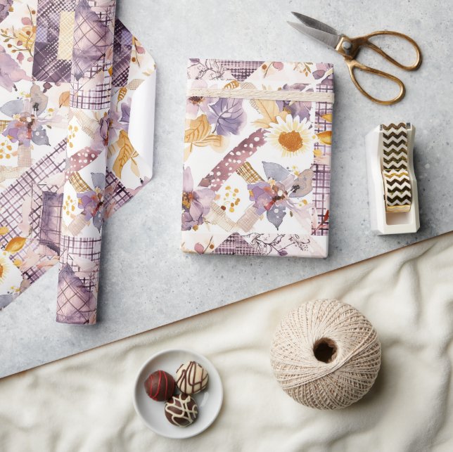 Syren Gul Quilt Rutig Blommig Presentpapper (Hantverk)