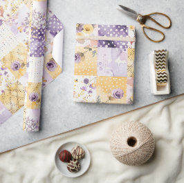 Syren Gul Quilt Rutig Blommig Presentpapper