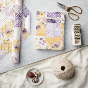 Syren Gul Quilt Rutig Blommig Presentpapper