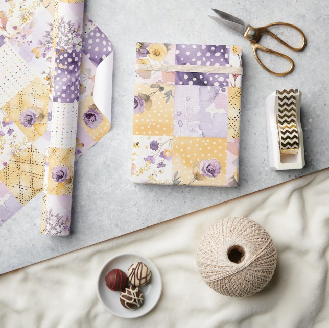 Syren Gul Quilt Rutig Blommig Presentpapper (Hantverk)