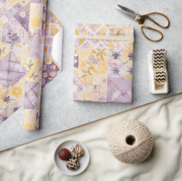 Syren Gul Quilt Rutig Blommig Presentpapper