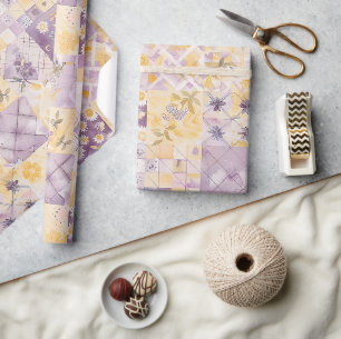 Syren Gul Quilt Rutig Blommig Presentpapper