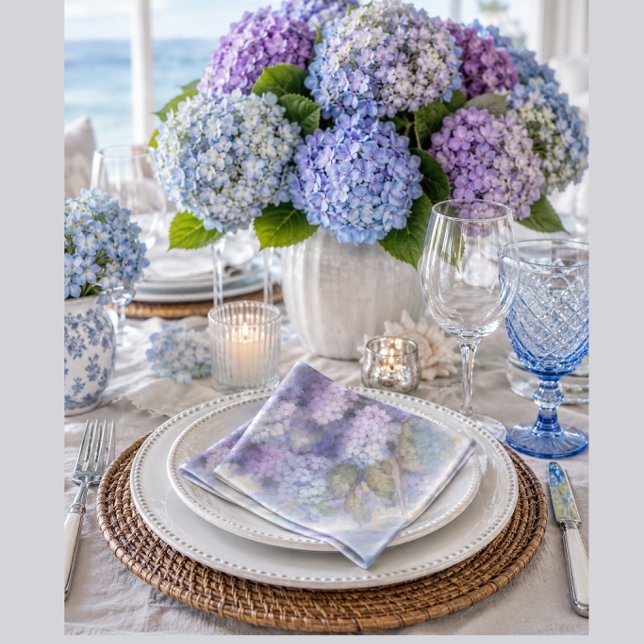 Syren Hortensia Akvarell Lunchen Servett (hydrangea-napkins-nantucket-table-decor-media-image)
