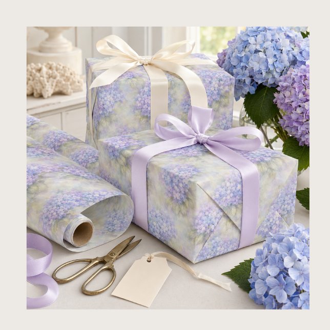 Syren Hortensia Blommig Inpackningspapper Presentpapper (Soft lilac hydrangea gift wrap for elegant birthdays, bridal showers and thoughtful floral gifts.)
