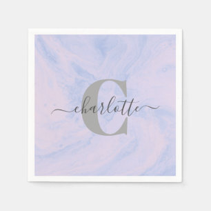 Syren Lila Marmor Elegant Monogram Namn Pappersservett